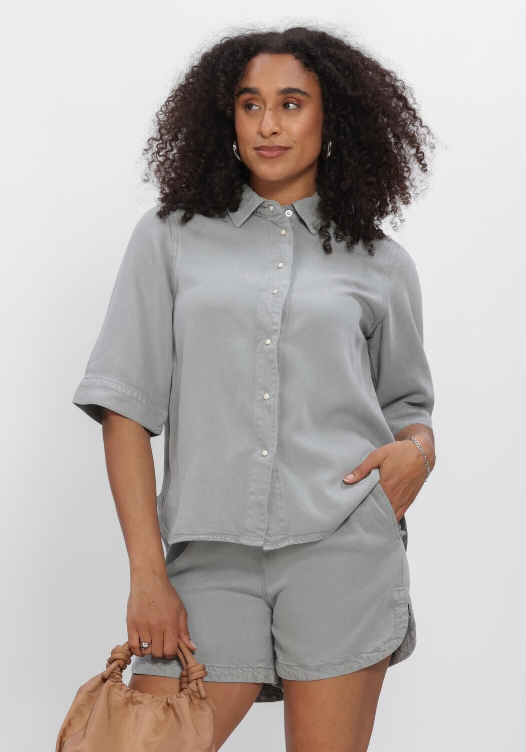 Blaue OBJECT Blusen OBJFRAME 2/4 RE DENIM TOP NOOS - large