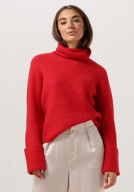 Rote SELECTED FEMME Rollkragenpullover SLFSIA RAS LS KNIT ROLLNECK - large