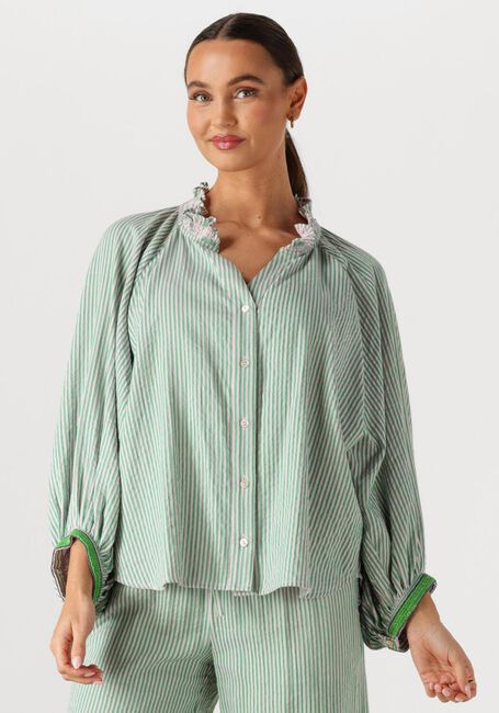 Mehrfarbige/Bunte POM AMSTERDAM Blusen BLOUSE SEERSUCKER GREEN PINK - large