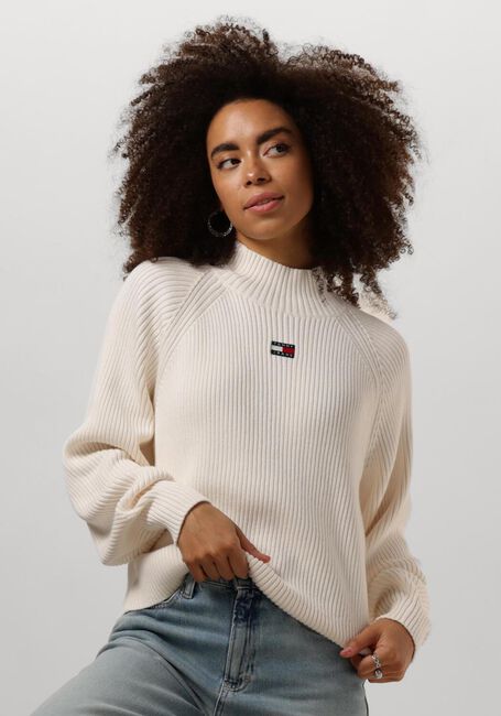 Weiße TOMMY JEANS Pullover TJW BADGE MOCKNECK SWEATER - large