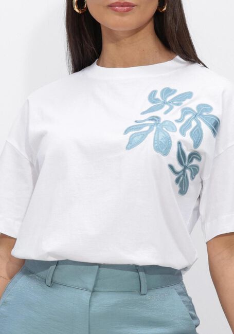 Wei&szlig;e JANSEN AMSTERDAM Blusen RILEY SHIRT CO 184 SHORT SLEEVE WIDE FIT SATIN EMBROIDERY FLOWER - large