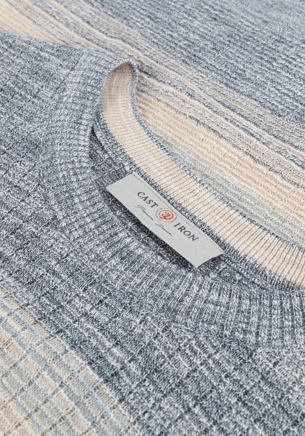 Blaue CAST IRON Pullover R-NECK COTTON SLUB STRIPE - large