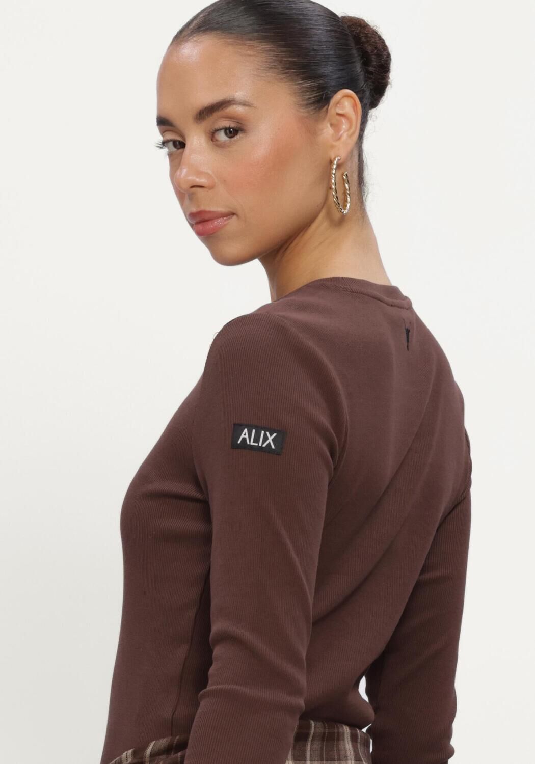Braune ALIX THE LABEL Tops & T-shirts LADIES KNITTED RIB LONGSLEEVE T-SHIRT - large