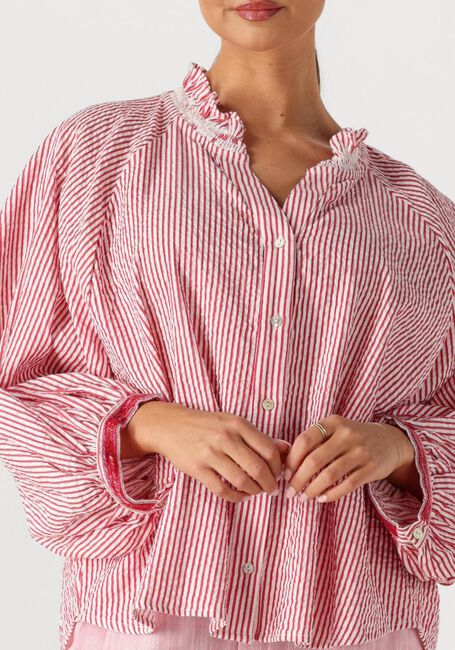 Rote POM AMSTERDAM Blusen BLOUSE SEERSUCKER RED WHITE - large