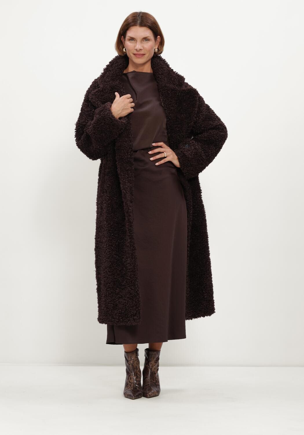 Braune BEAUMONT Teddy-Jacke SASHA LONG COAT - large
