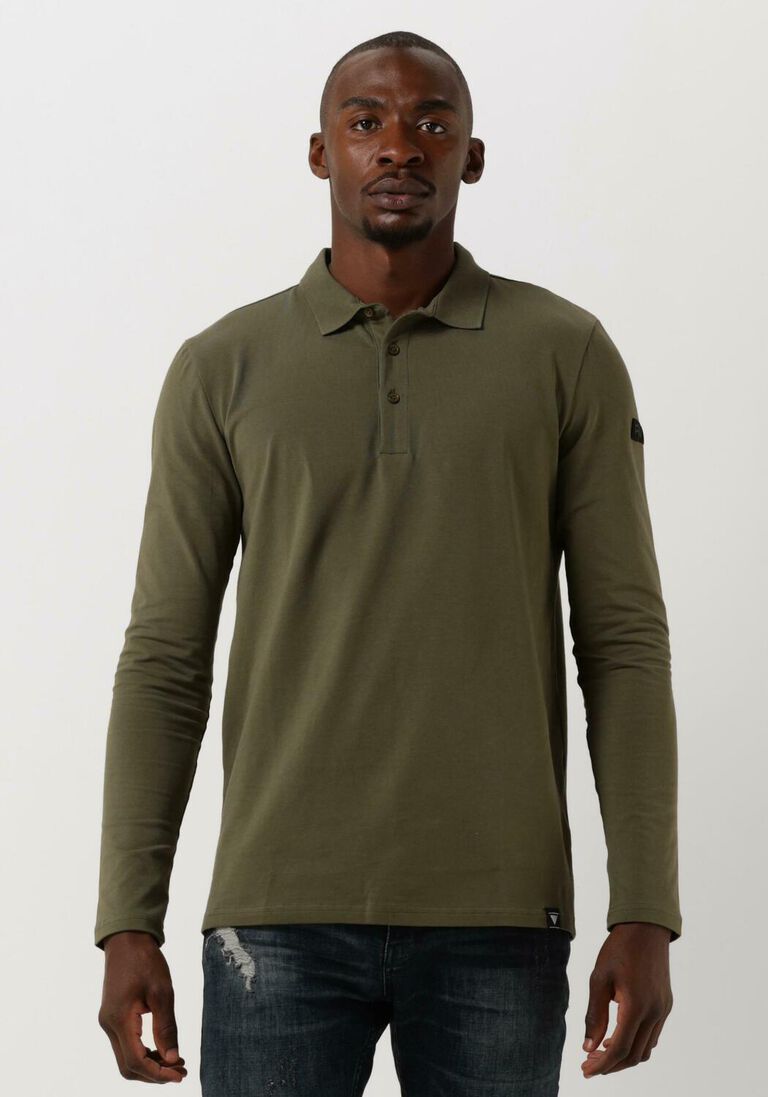 olive purewhite polo-shirt polo long sleeve with logo tape on sleeve