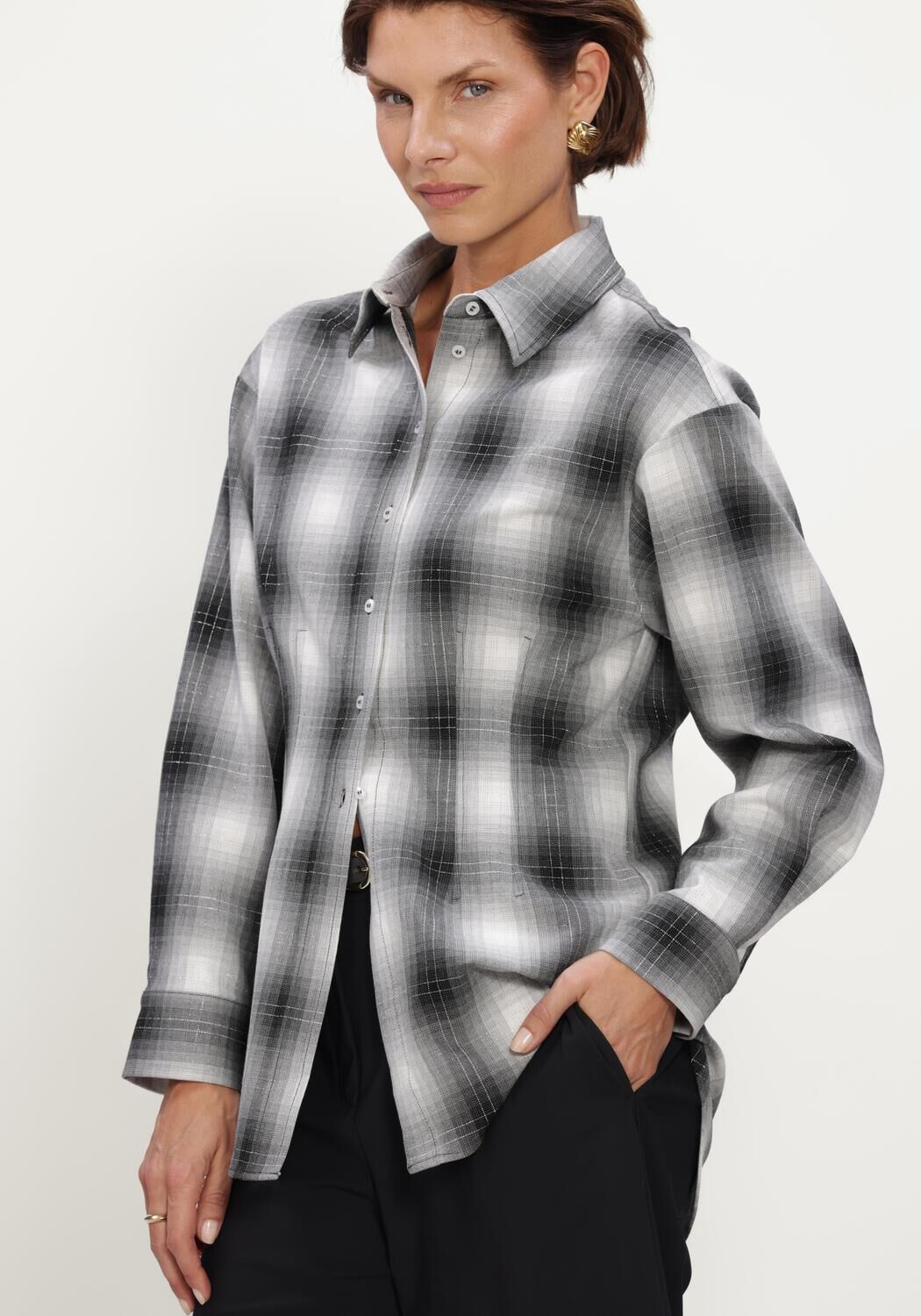 Graue STUDIO ANNELOES Blusen Tally check blouse - large