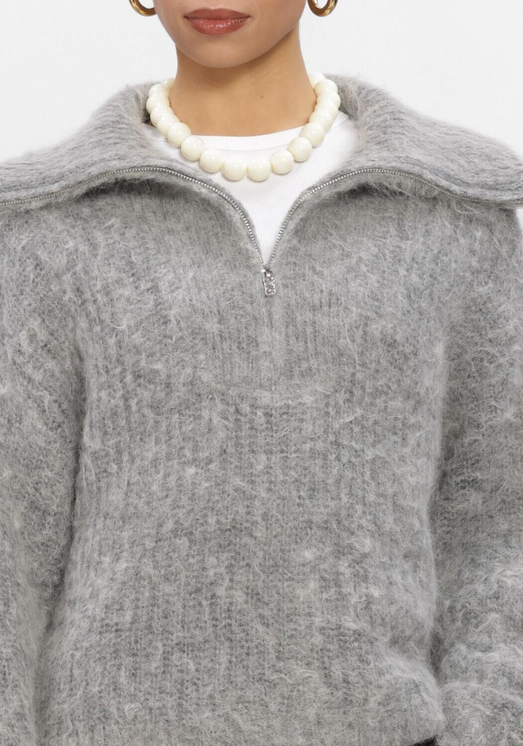 Graue DANTE6 Pullover EMYLA ZIP SWEATER - large