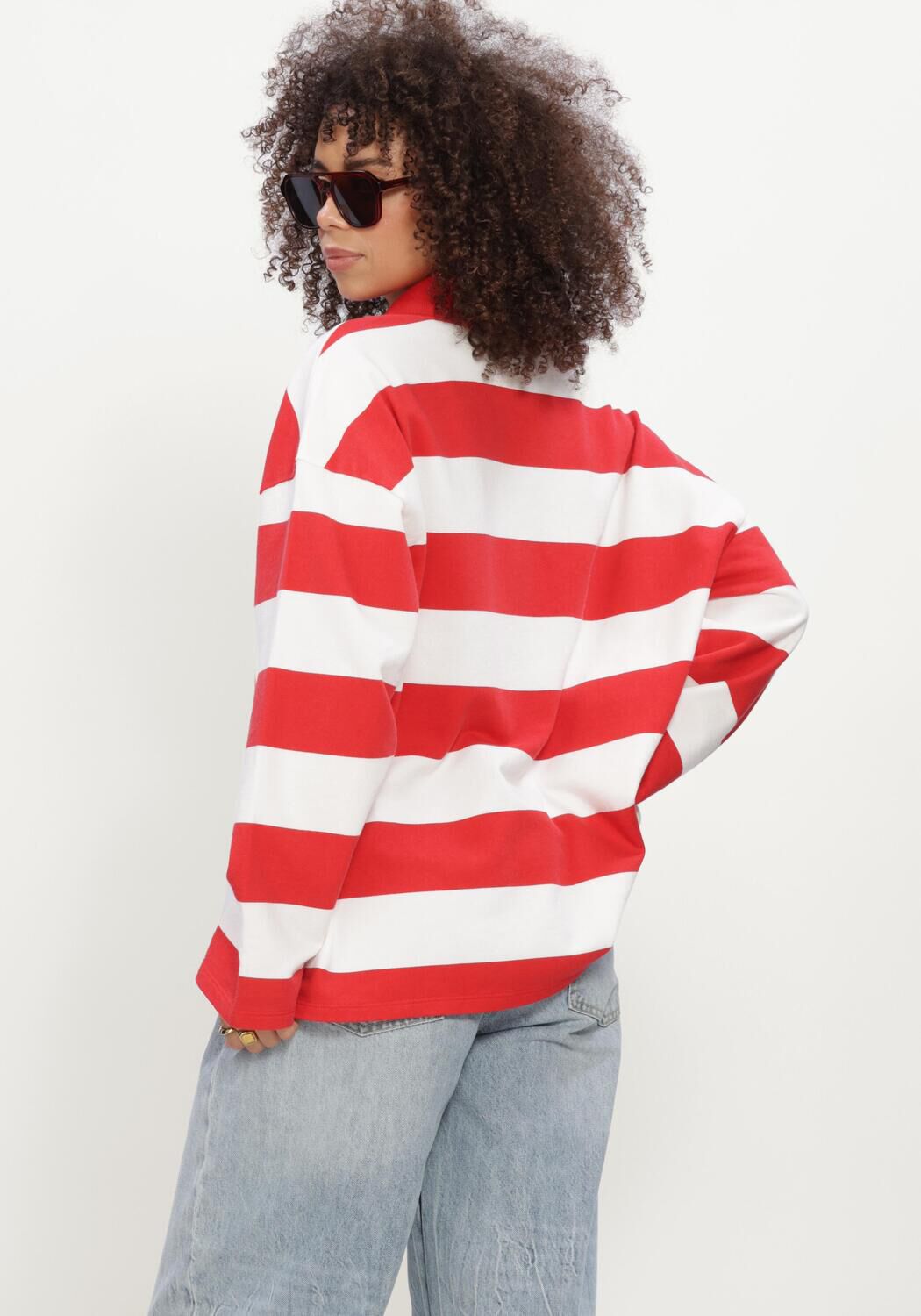 Rote ALIX THE LABEL Pullover & Cardigans LADIES KNITTED BLOCK STRIPE POLO SWEATER - large
