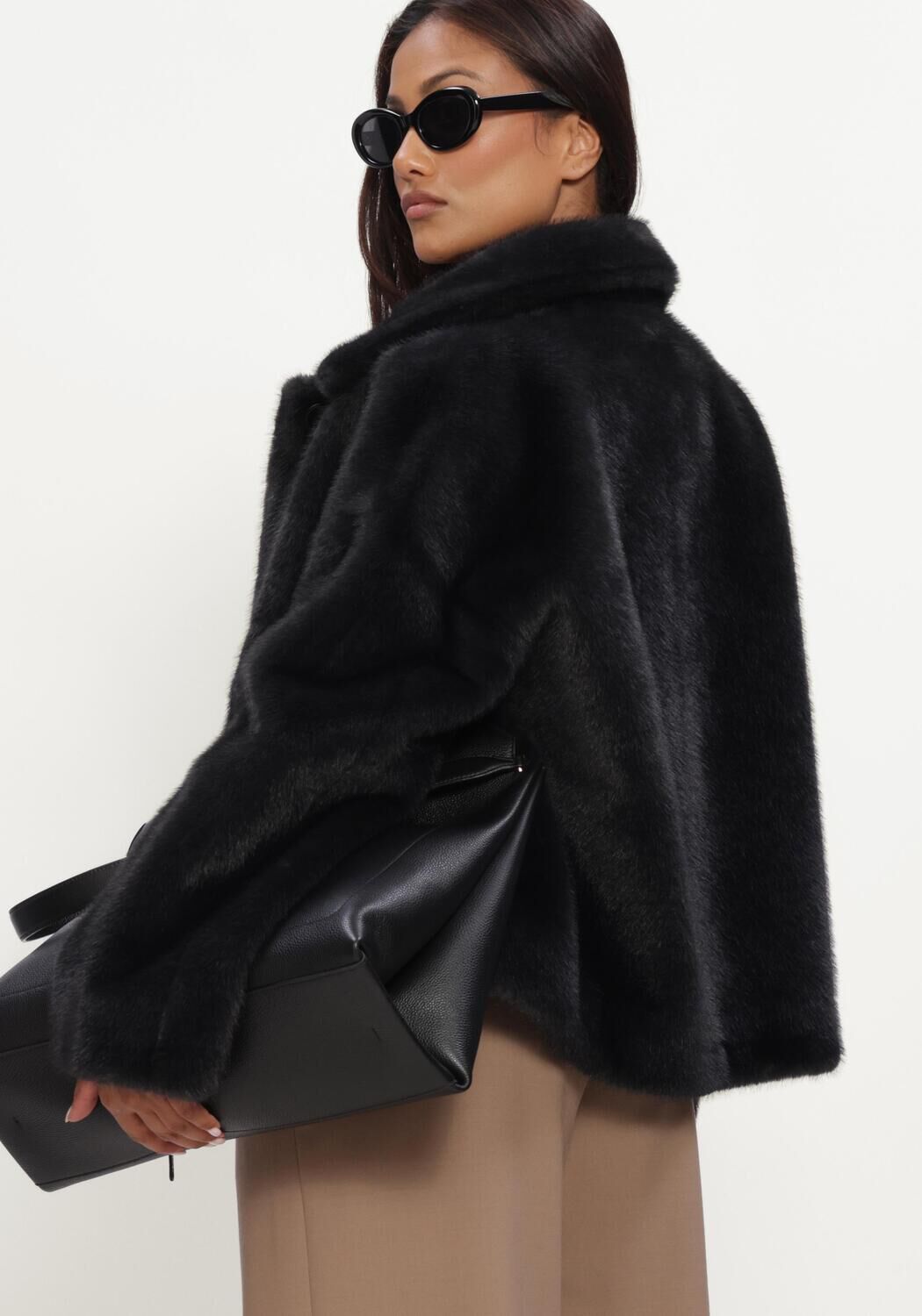 Dunkelgrau STUDIO AR Fake-Fur-Jack FAJE FAUX MINK - large