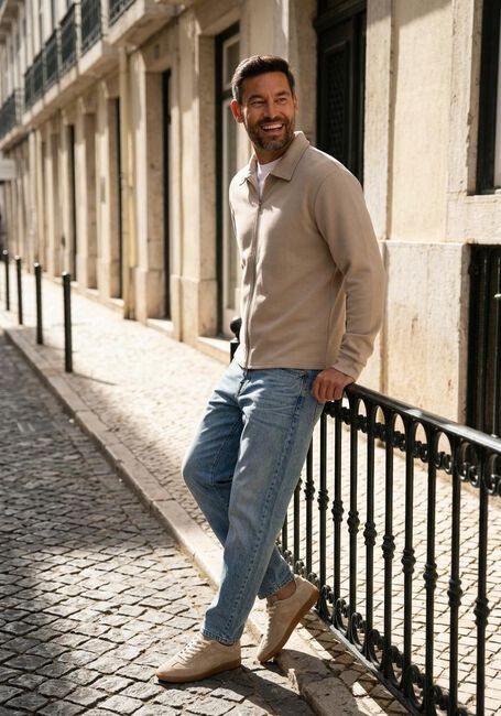 Beige SELECTED MEN Strickjacke SLHEMANUEL SOFT FULL ZIP SWEAT NOOS - large