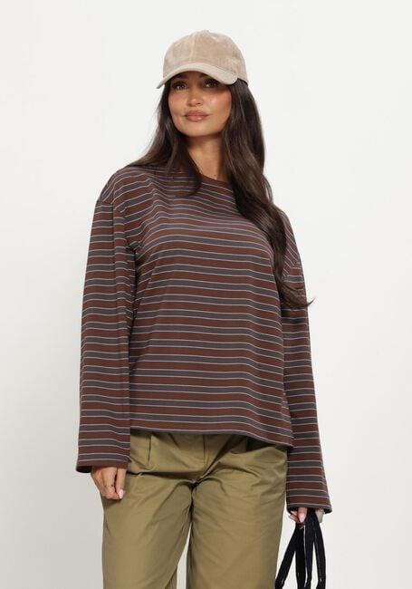Braune REFINED DEPARTMENT T-shirt LADIES KNITTED OVERSIZED STRIPED LONGSLEEVE AMELIE - large
