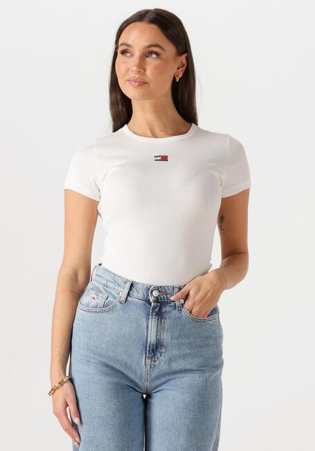 Weiße TOMMY JEANS T-shirt TWJ SLIM BADGE RIB TEE - large