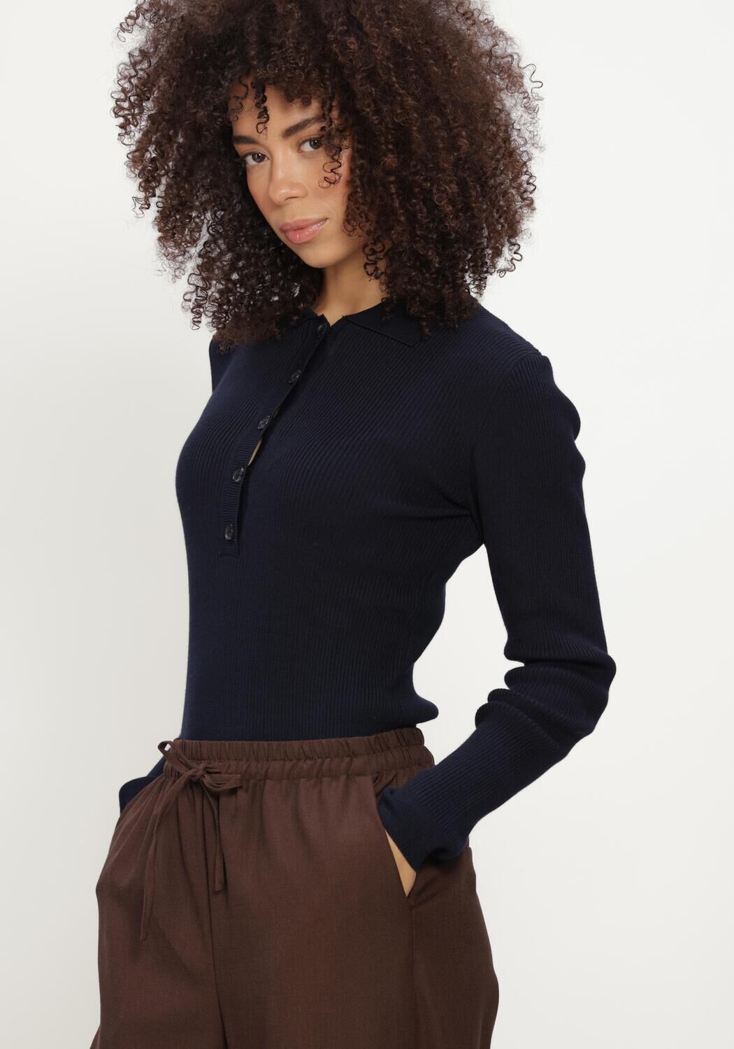 Blaue BRUUNS BAZAAR Rollkragenpullover ANEMONEBBVALEA KNIT POLO - large