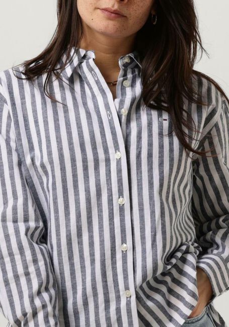 Blaue TOMMY JEANS Blusen TJW STRIPED LINEN BLEND BF SHIRT - large
