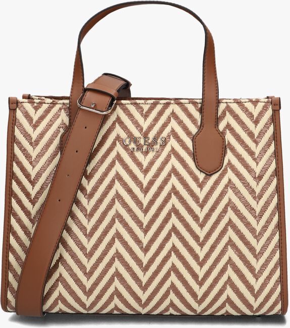 Cognacfarbene GUESS Handtasche SILVANA 2 COMPARTMENT TOTE - large