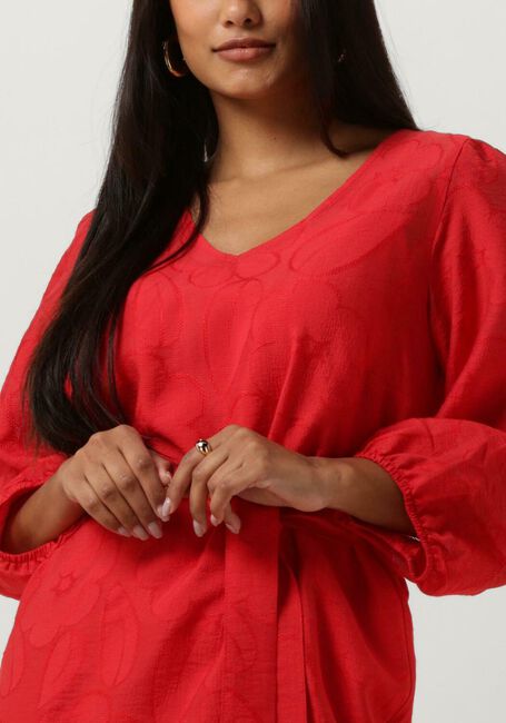 Rote JANSEN AMSTERDAM Minikleid FF517 DRESS 3/4 PUFFED SLEEVE V-NECK - large