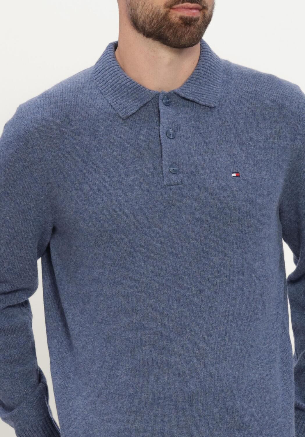 Blaue TOMMY HILFIGER Polo-Shirt LAMBSWOOL LS POLO - large