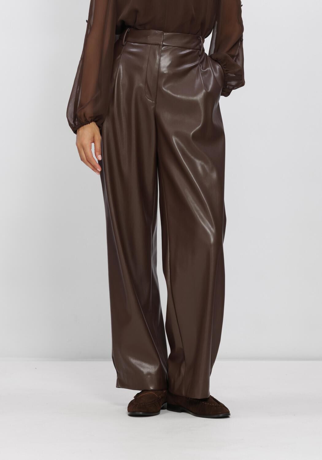 Braune DANTE6 Weite Hose MINORA FAUX LEATHER BARREL PANTS - large