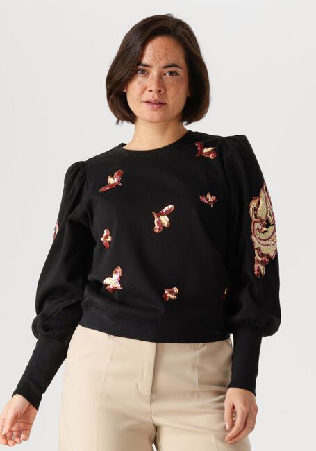 Schwarze SUMMUM Pullover PUFF SLEEVE EMBELLISHED SWEATER - large