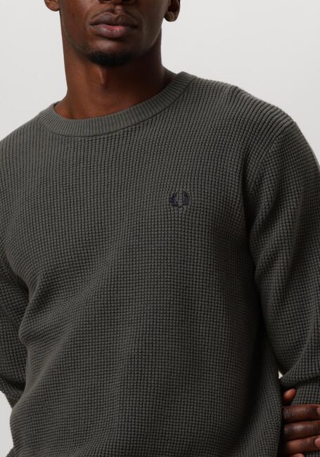 Grüne FRED PERRY Pullover WAFFLE STITCH CREW NECK JUMPER - large