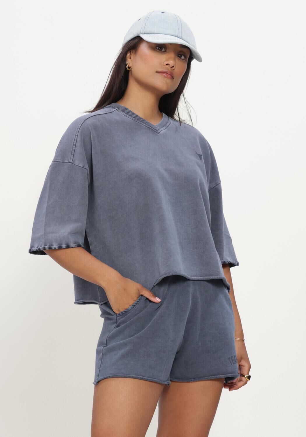 Blaue ALIX THE LABEL Tops & T-shirts LADIES KNITTED CUT SEAM SWEAT T-SHIRT - large