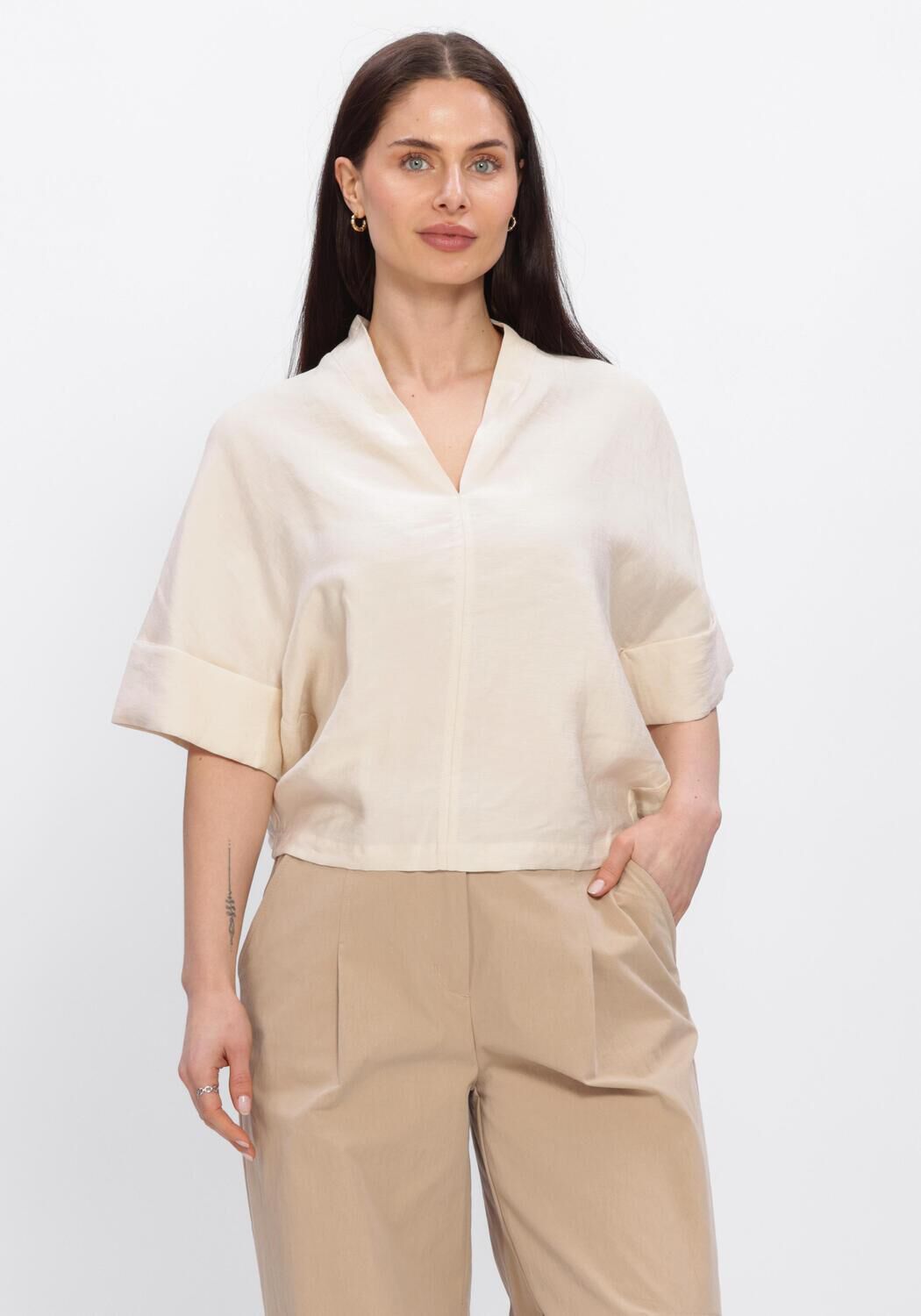 Nicht-gerade weiss SUMMUM Tops & T-shirts TOP SHORTS SLEEVES MODAL LINEN BLEND - large