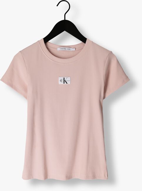 Hell-Pink CALVIN KLEIN T-shirt WOVEN LABEL RIB SLIM TEE - large