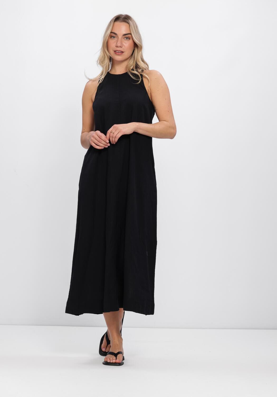 Schwarze SELECTED WOMEN Maxikleid SLFLUISA RELAXED LINEN BLEND DRESS - large