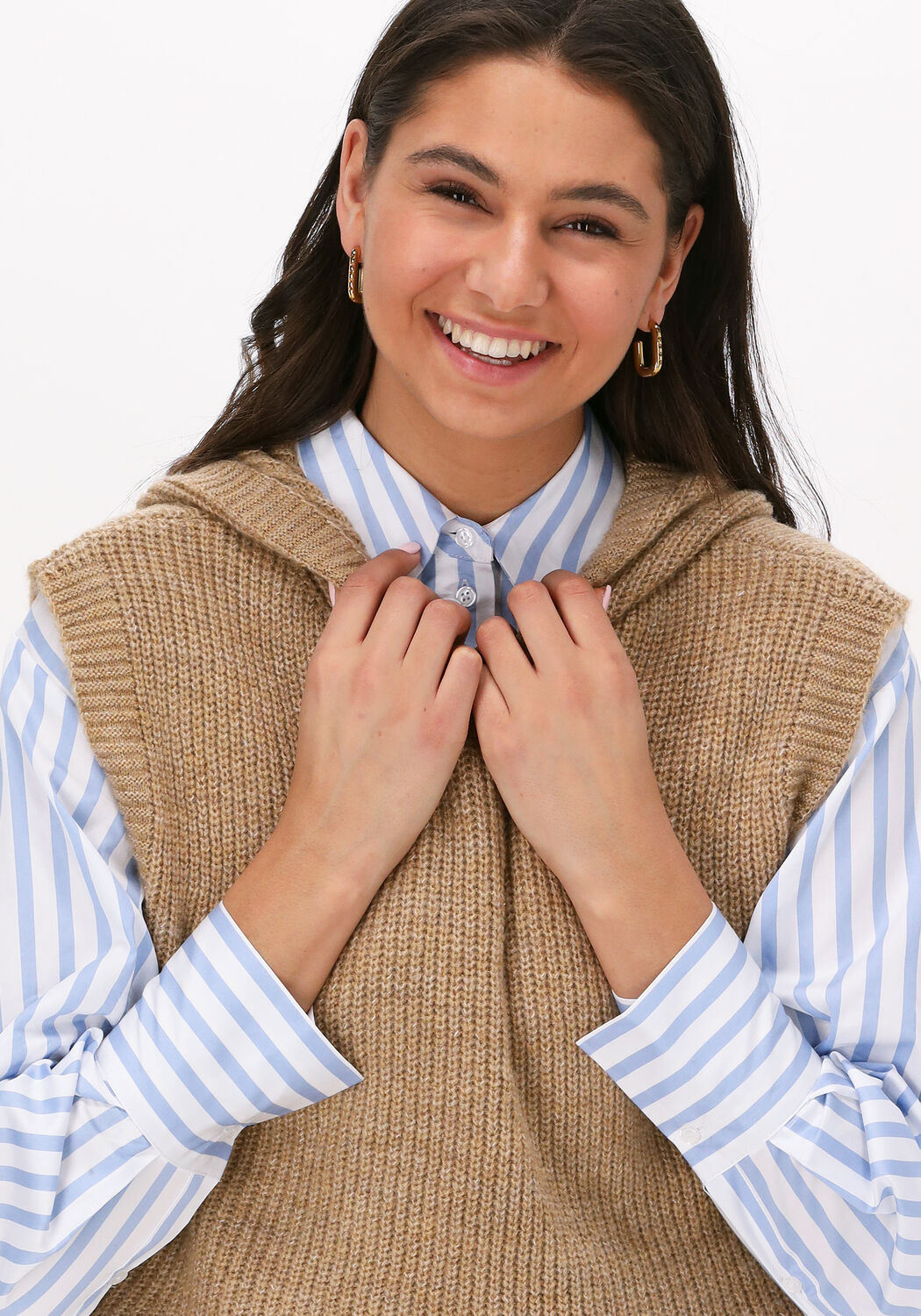 camelfarbene na kd strickjacke knitted hoodie vest
