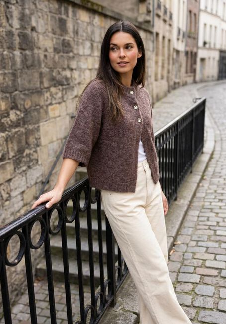 Braune NEO NOIR Pullover BENUTA FLUFFY KNIT CARDIGAN - large
