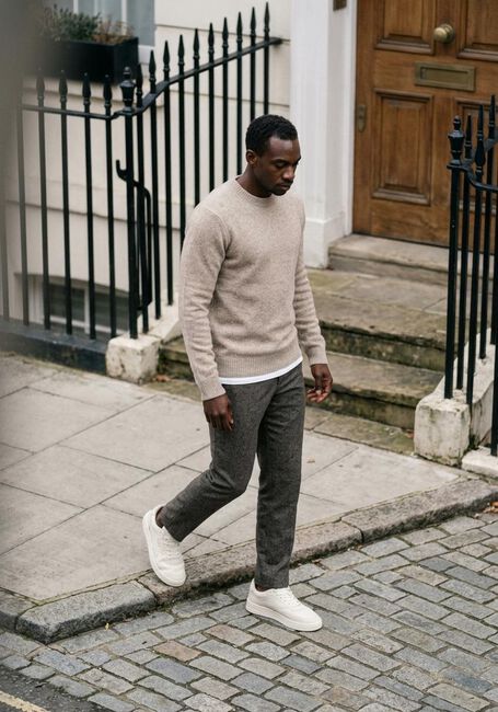 Beige SELECTED MEN Pullover SLHNEIL LS KNIT NEPS CREW NECK - large