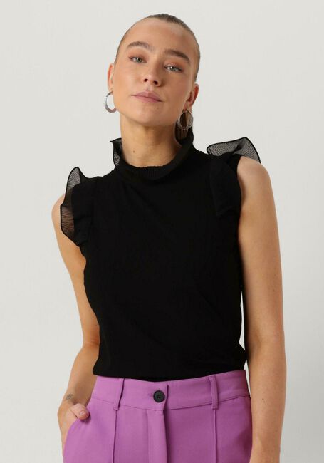 Schwarze JANSEN AMSTERDAM Top V309 TOP SLEEVELESS WITH RUFFLE DETAILS - large