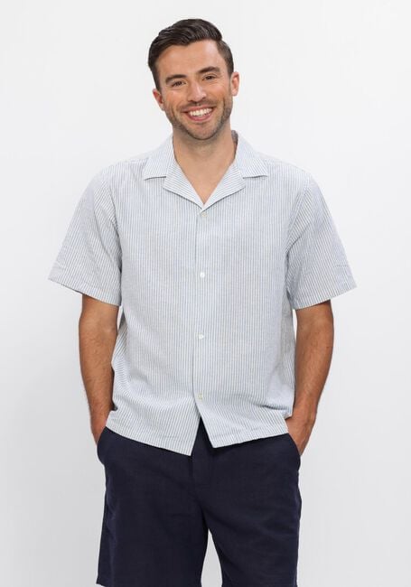 Blaue LES DEUX Casual-Oberhemd LUKAS STRIPE COTTON LINEN SS SHIRT - large