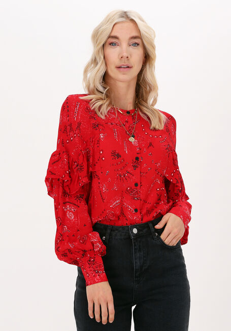 Rote ALIX THE LABEL Blusen LADIES WOVEN ORNAMENT RUFFLE BLOUSE - large