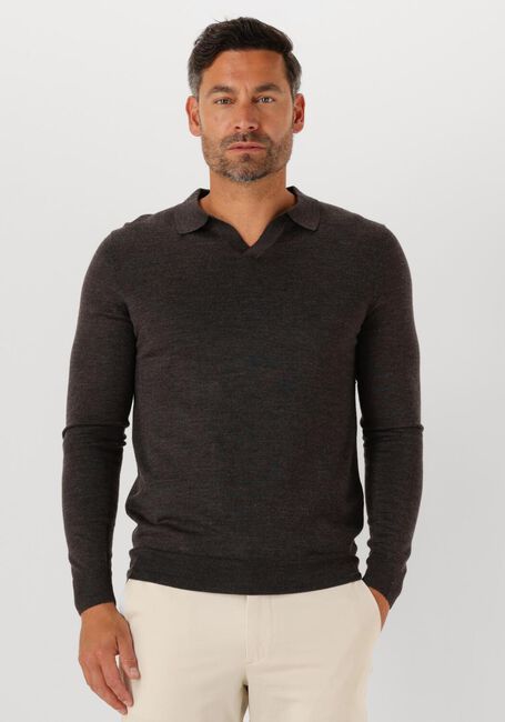 Braune PROFUOMO Polo-Shirt POLO OPEN COLLAR LS MERINO - large