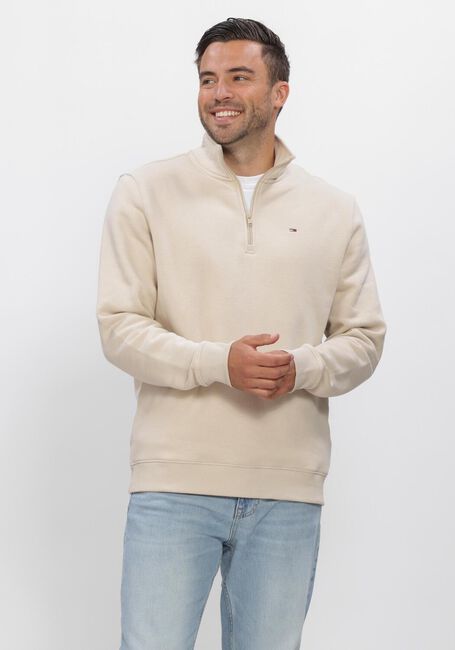 Beige TOMMY JEANS Pullover TJM REG FLEECE 1/4ZIP MOCK NECK - large