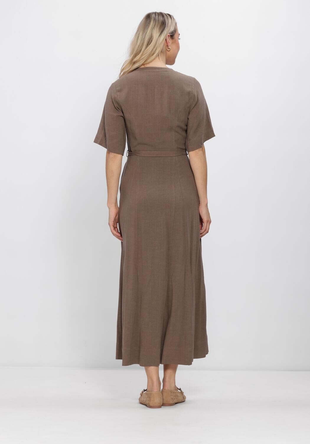 Braune SELECTED WOMEN Maxikleid SLFVIVA REGULAR LINEN BLEND DRESS - large