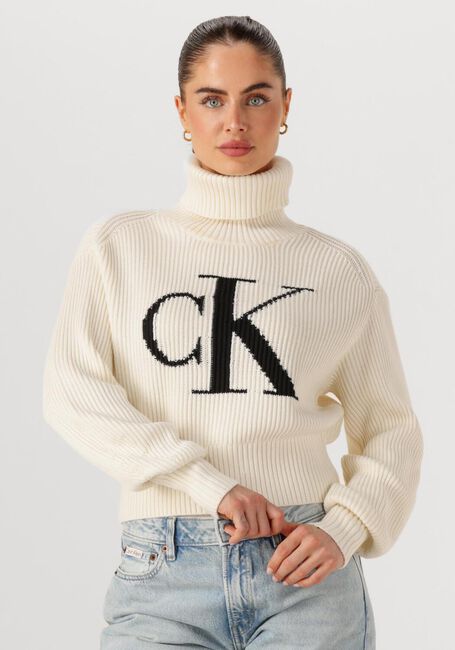 Nicht-gerade weiss CALVIN KLEIN Rollkragenpullover BLOWN UP CK LOOSE SWEATER CONTRA - large