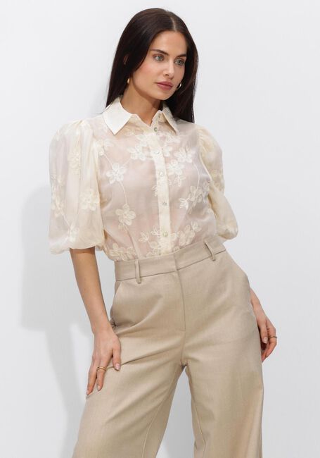 Ecru JANSEN AMSTERDAM Blusen PRIYA BLOUSE TE 773 SHORT PUFFED SLEEVE FLOWER EMBROIDERY - large