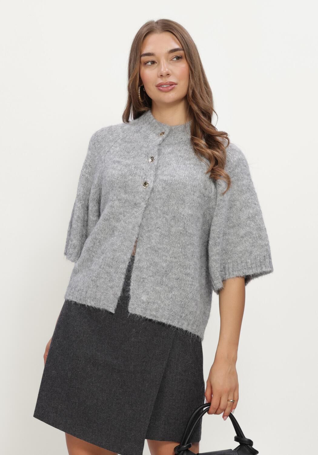 Graue NEO NOIR Strickjacke BENUTA FLUFFY KNIT CARDIGAN - large
