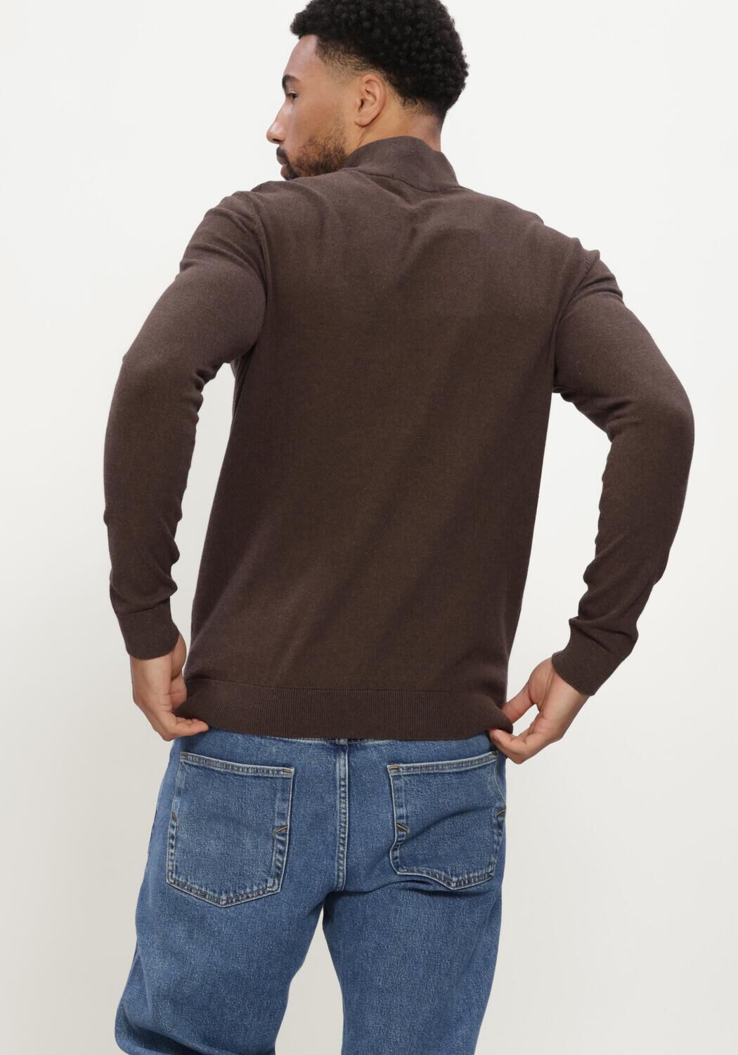 Braune SELECTED MEN Pullover SLHBERG HALF ZIP CARDIGAN NOOS - large