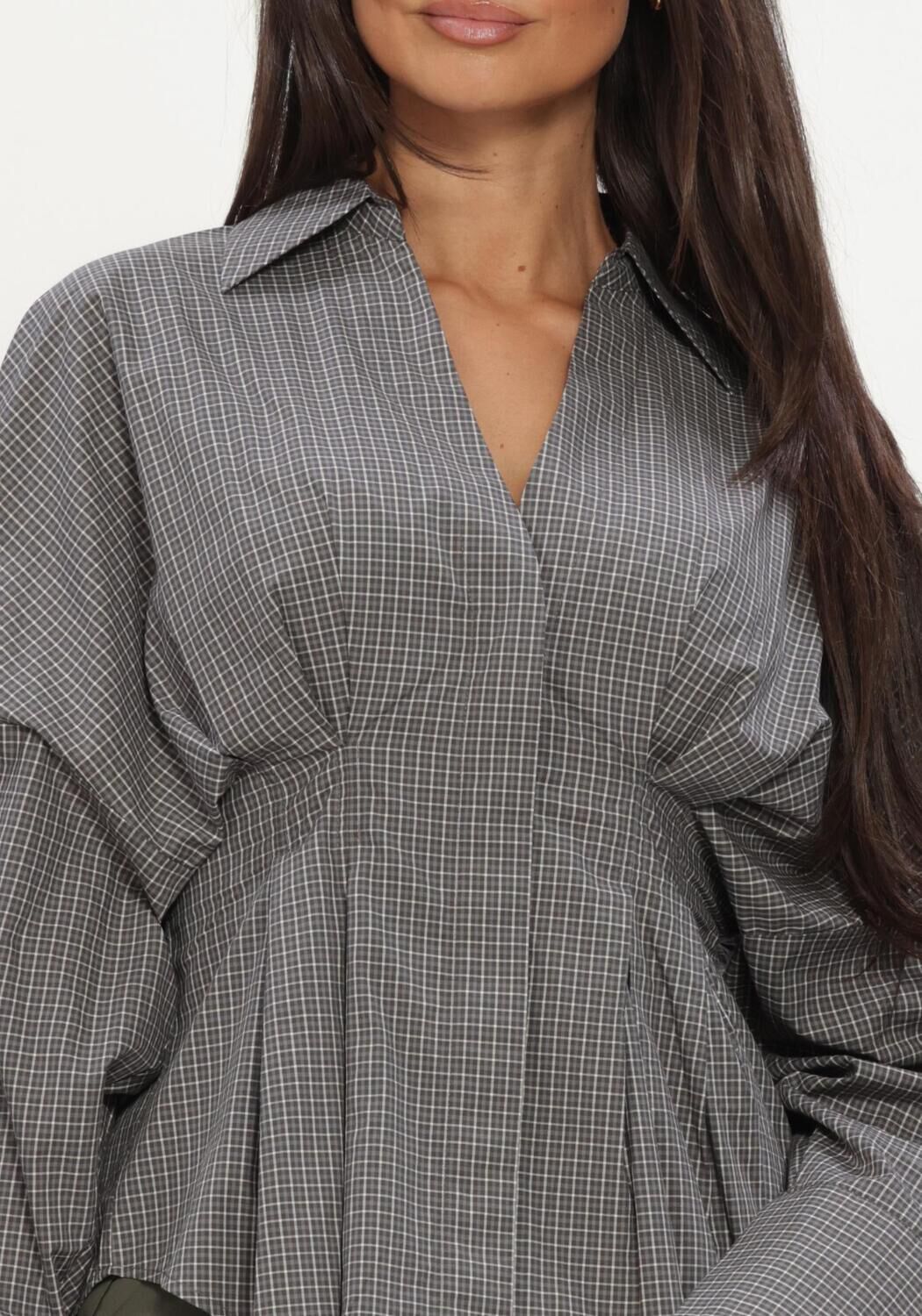 Graue CATWALK JUNKIE Blusen CHECK BLOUSE WITH WAIST PLEATS - large