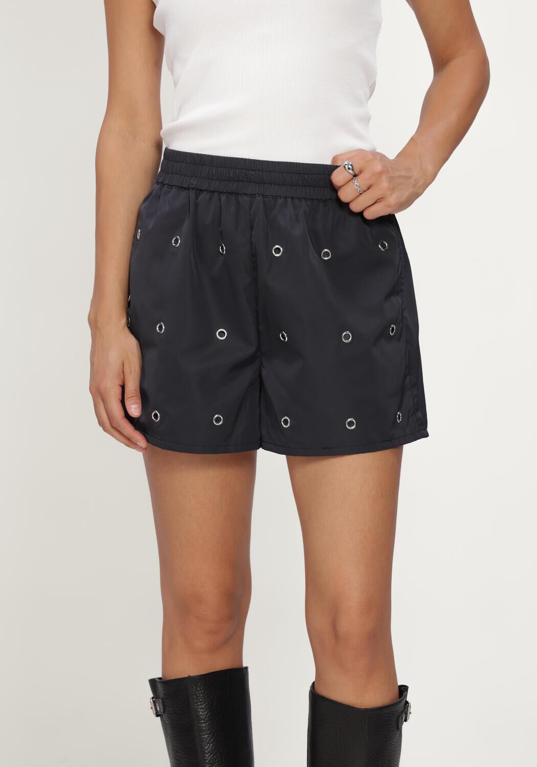 Dunkelblau ALIX THE LABEL Kurze Hose LADIES WOVEN EYELET SHORTS - large
