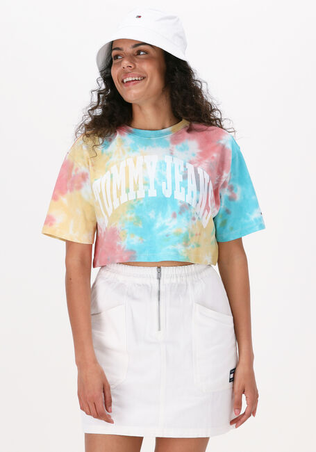 Mehrfarbige/Bunte TOMMY JEANS T-shirt TJW OVRSZD CROP TIEDYE COLLEGE 1 - large