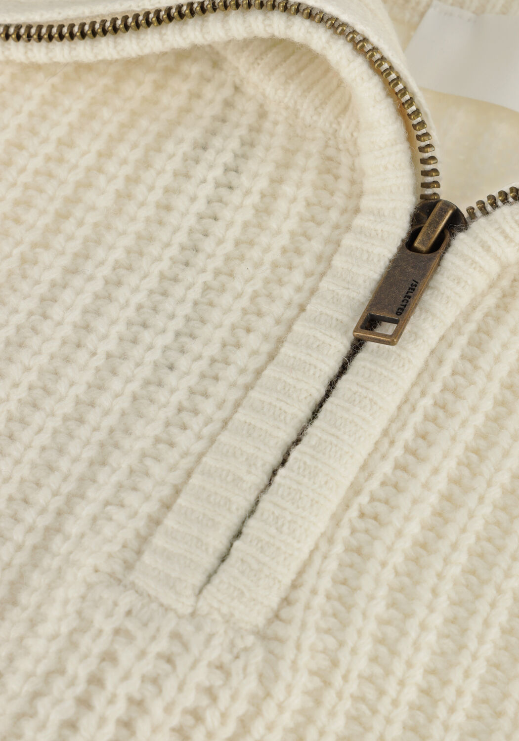 Ecru SELECTED MEN Pullover SLHLAND LS KNIT HALF ZIP - large