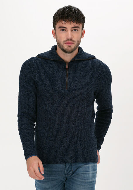 Dunkelblau CAST IRON Pullover HALF ZIP COLLAR COTTON BOUCLE - large