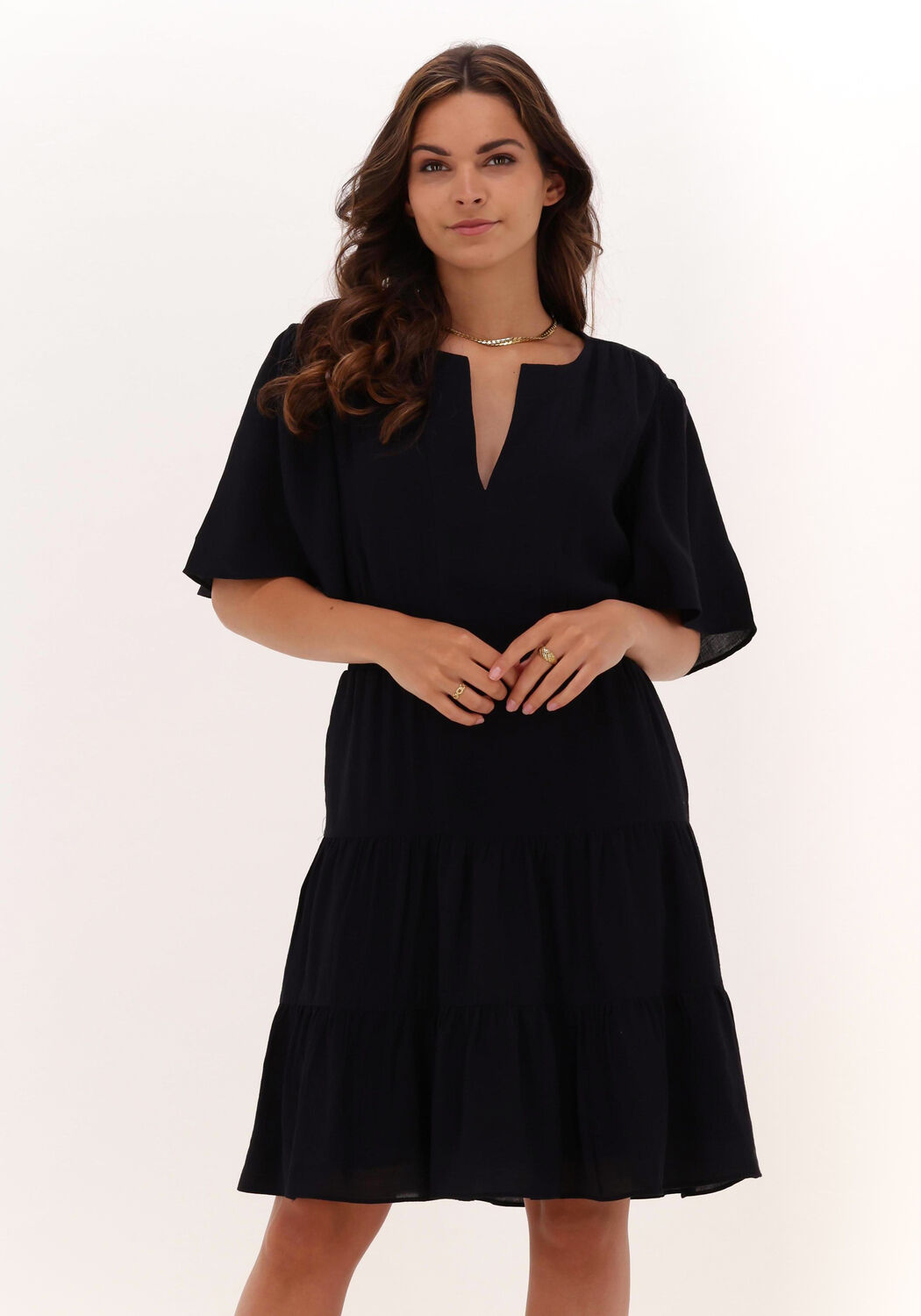 Schwarze SCOTCH SODA Minikleid MIDI LENGTH PANELED DRESS WITH GATHERING DETAILS Omoda