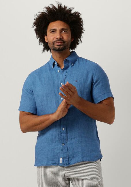 Blaue TOMMY HILFIGER Casual-Oberhemd PIGMENT DYED LINEN RF SHIRT S/S - large