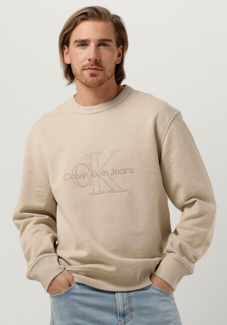 Beige CALVIN KLEIN Sweatshirt MONOLOGO WASHED CREW NECK - large